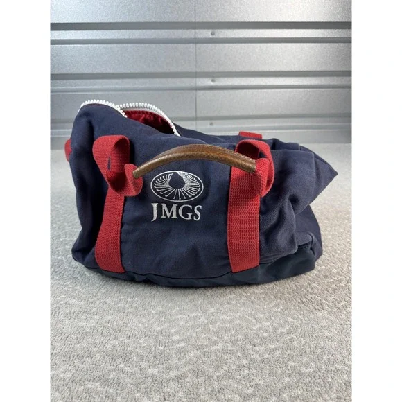 Hudson‎ Sutler Canvas Duffel Bag Navy Red Monogram JMGS Leather Handle Travel