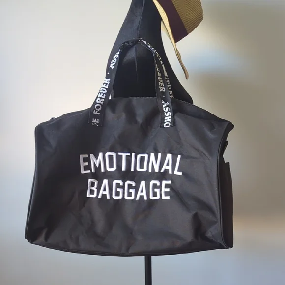 Black Duffel Bag with White Print