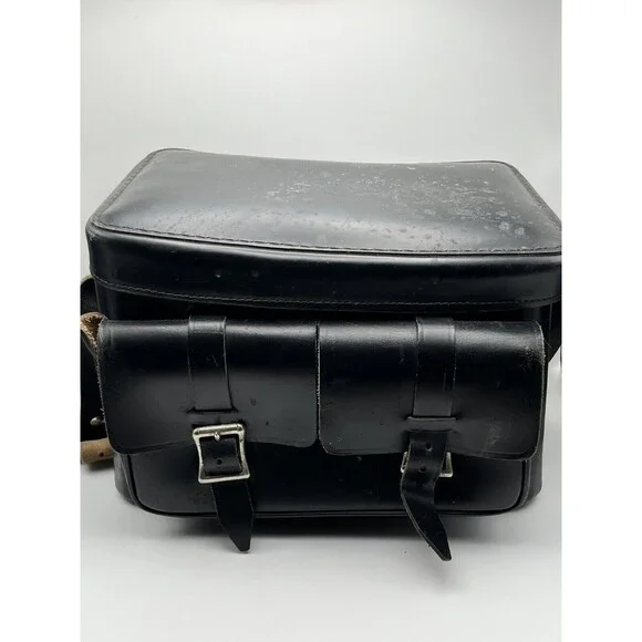 VTG Plainsman 2 Top Grain Cowhide Leather Black Hard Camera Tote BROKEN ZIPPER