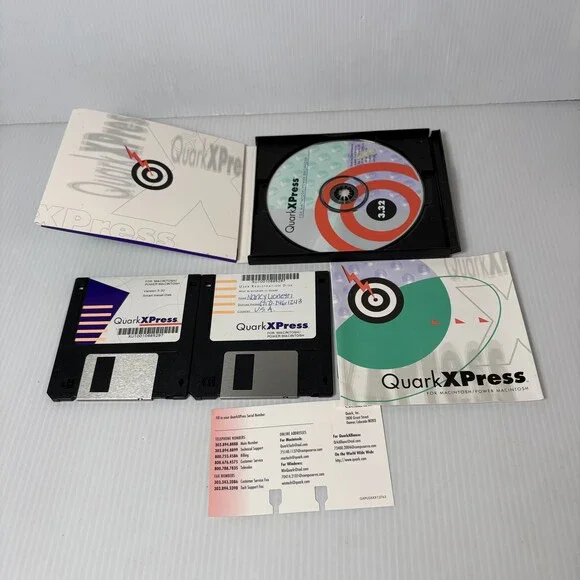 QuarkXPress 3.32 for Macintosh Power Macintosh CD & Floppy Disks Vintage