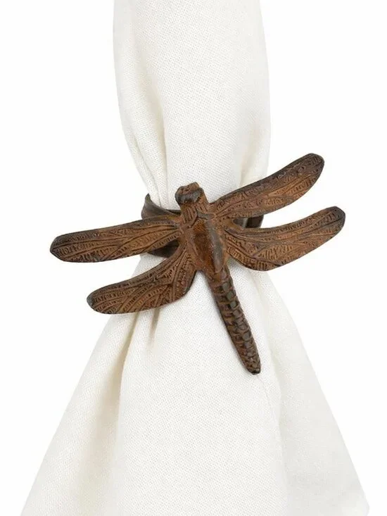 Set of Four Iron Dragonfly Napkin Rings – Elegant Table Décor