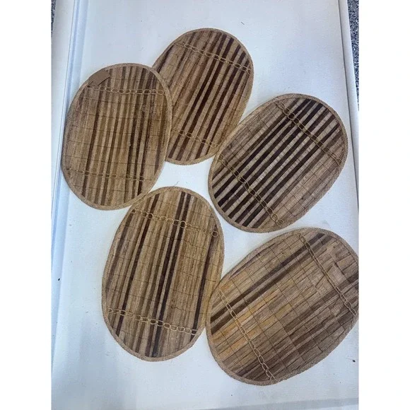 Vintage Woven‎ Striped Oval Placemats Set of 5 Made in Philippines Boho Natural