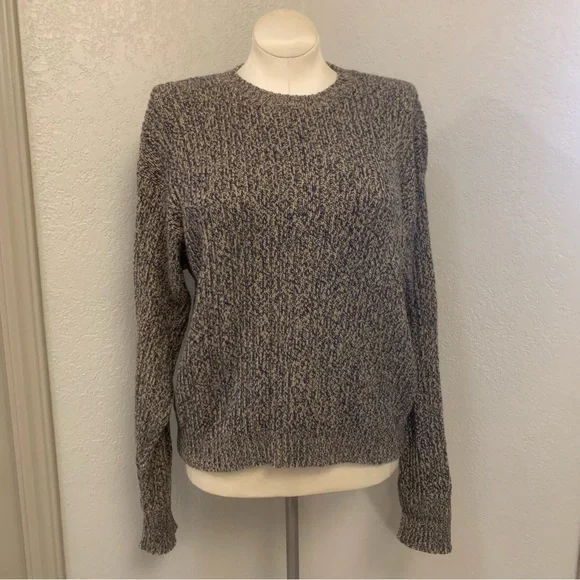J. Crew Classic Crew Neck Sweater Navy Blue & Tan Boyfriend Style Women’s Medium