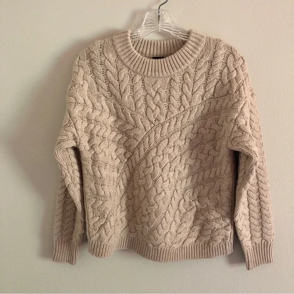 NWT J. Crew Re-Imagined Tan Cable Knit Wool Blend Sweater