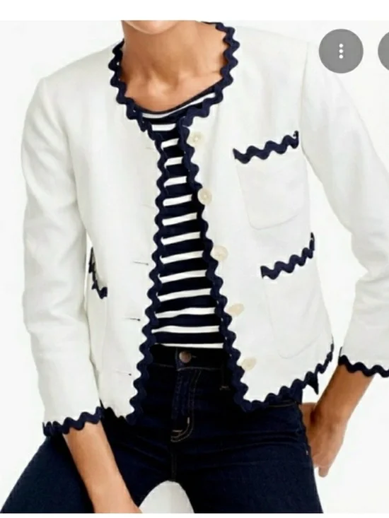 J. Crew White Lady Jacket with Navy Rickrack Trim 00 NWOT