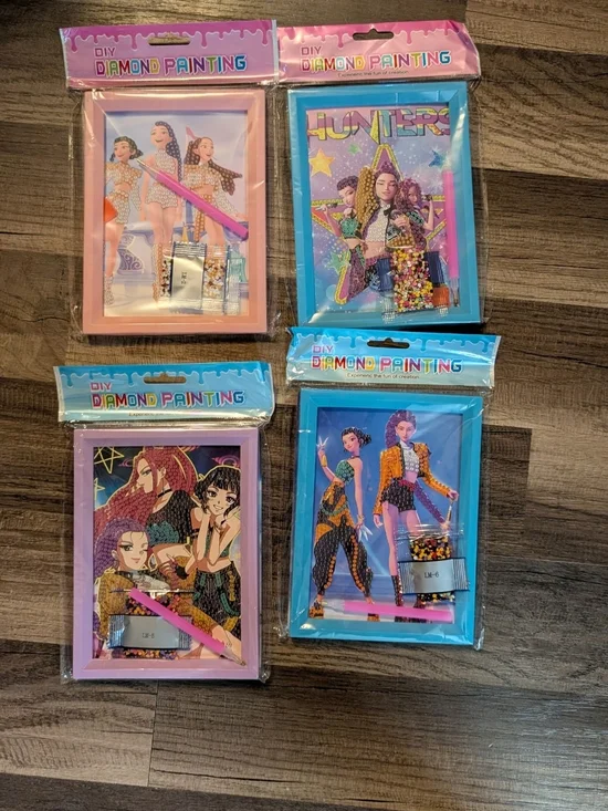 4 New K-pop Demon Hunters Diamond Art Frames in Pink, Blue & Purple
