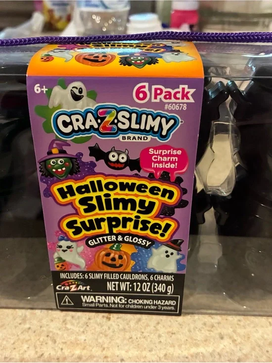 Cra-Z-Slimy Halloween Cauldron Surprise Set Glitter Slime Glossy Set 6 pieces