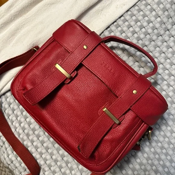 Stylish Red Leather Camera Bag