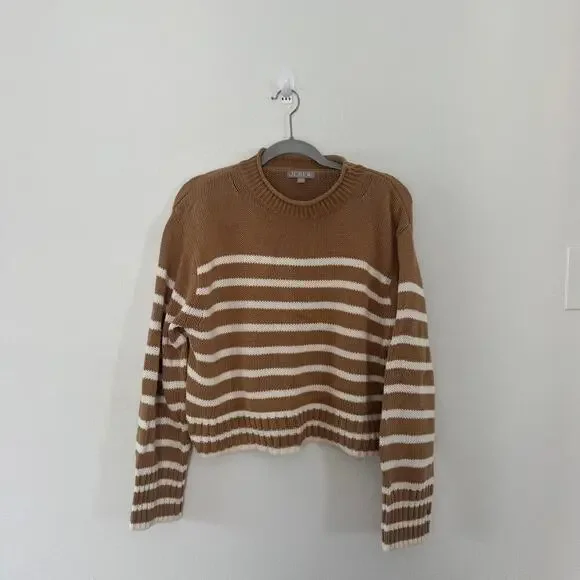 J. CREW Women's Tan White Stripe Rollneck Sweater Size Small