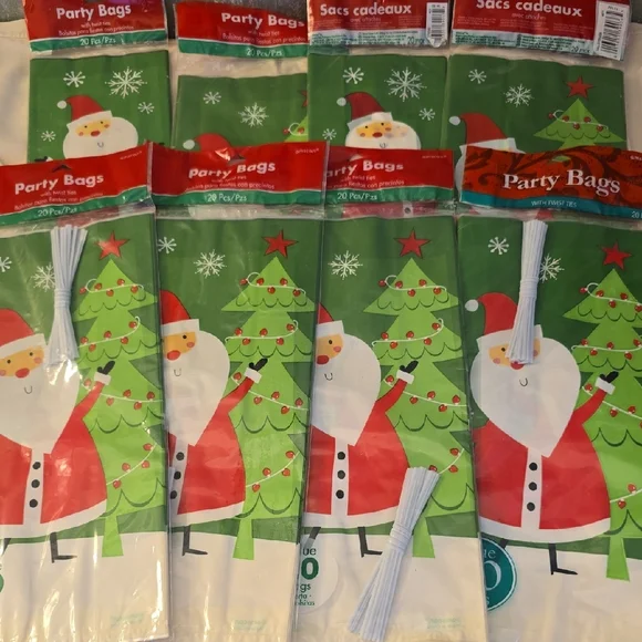 Festive Santa and Tree Party Bags Use As Poly Bags To Wrap Items In Boxes New