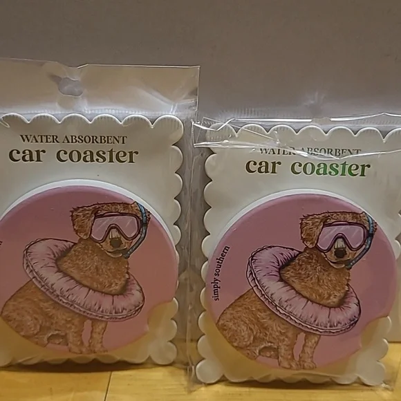 Simply Southern Pink Dog Car Coasters Set