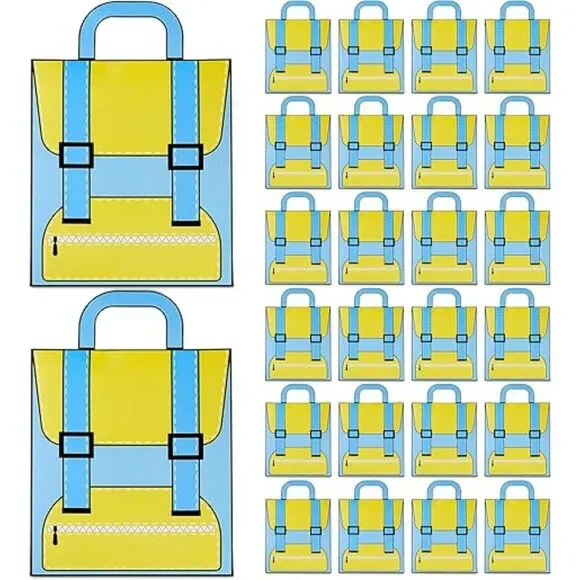 24 Pcs Paper Gift Bags – Blue Backpack Design - Teacher Gifts Back To School