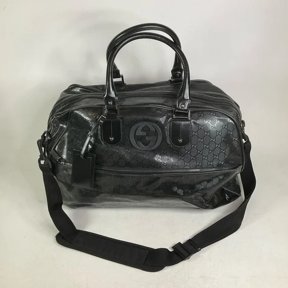 Gucci Imprime GG Logo Black Coated Canvas Large Duffle Bag