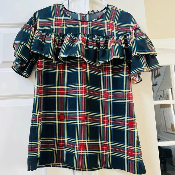 NWT Stunning J.crew Plaid Ruffle Women's size 4 Blouse