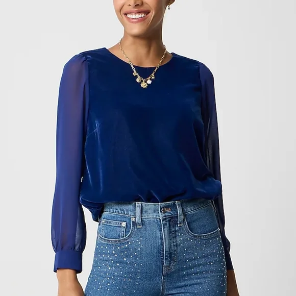 NWT J. Crew Velvet Puff Sleeve Top