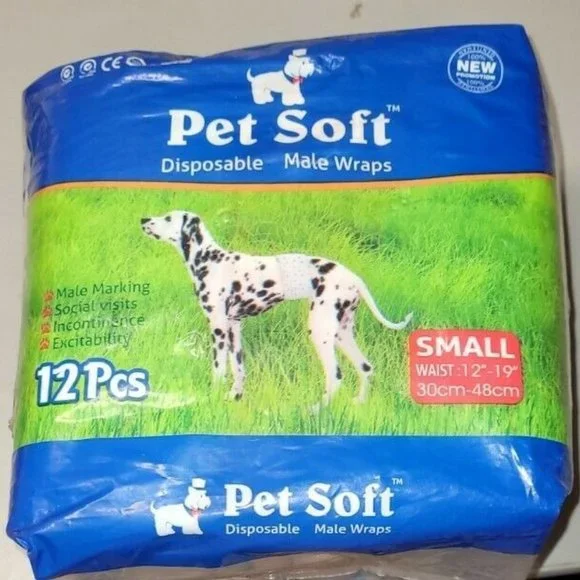 12 Pack Dog Wraps Doggie Diapers Pet Soft Disposable Male Wrap Dog Diaper Small