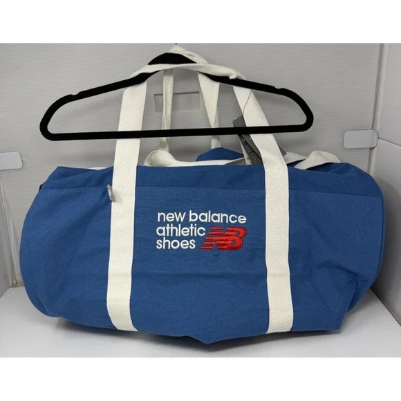 New Balance Large Blue Red Logo Canvas Duffle Gym Travel Bag 24
