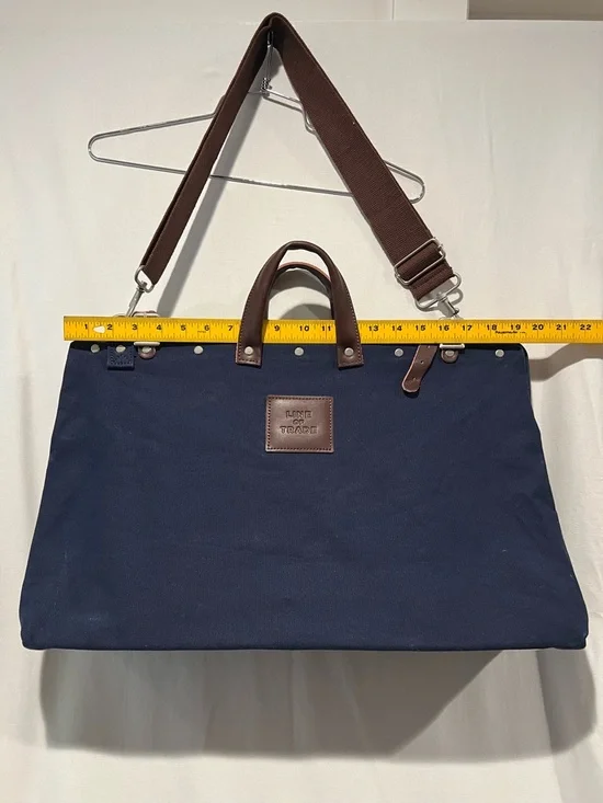 Line & Trade Navy Canvas Duffel with Brown Leather Trim Shoulder Strap Handles