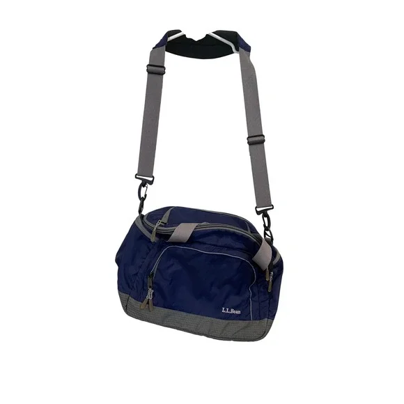 LL Bean Navy Blue Gray Duffle Bag Travel Gym Weekender‎ Carry On Insulated EUC