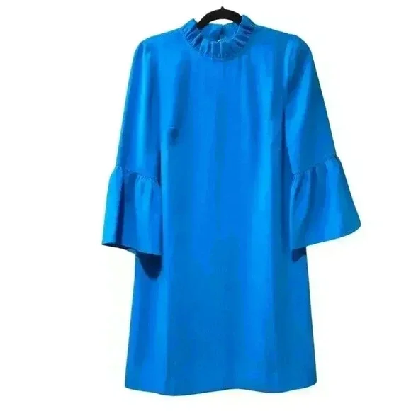 J.Crew Ruffle-neck Shift Dress in 365 crepe Blue Size 2 #098