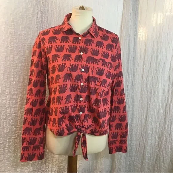 J. Crew  Elephant Print Shirt Size M