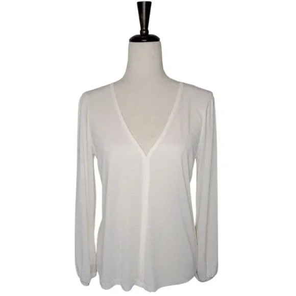 J. Crew Ivory V-Neck Long Sleeve Fine Ribbing Top Size S