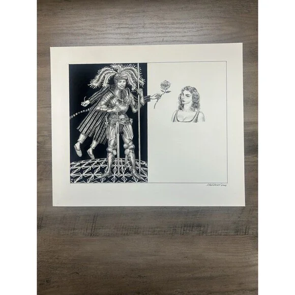 Original Alexander Valdman 2002 Signed Pen & Ink Drawing - Knight