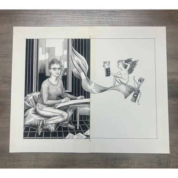 Rare Original Alexander Valdman Pen & Ink Drawing 2002 Book Illustration