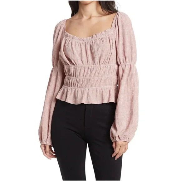 NWT Revolve x ASTR the Label Cinched Milkmaid Coquette Fairy Top Pink Small