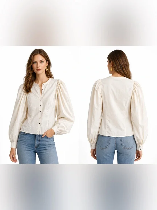 Ulla Johnson Ivory Puff Sleeve Cotton Blouse Size 2 Romantic Boho Top
