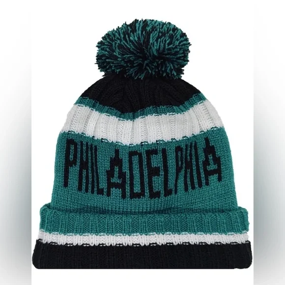 NWT Philadelphia Toddler Pom-Pom Beanie - Teal, Black, and White