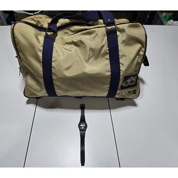 WTVS 56 PBS Detroit Tan Duffel Bag & Watch Vintage Promo TV‎ Public Media