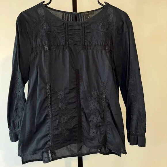 J. Crew Navy Blue Eyelet Lightweight Crochet Blouse
