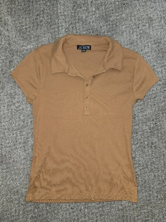 J. Crew Ribbed Short-Sleeve Polo in Camel/Tan Size Medium