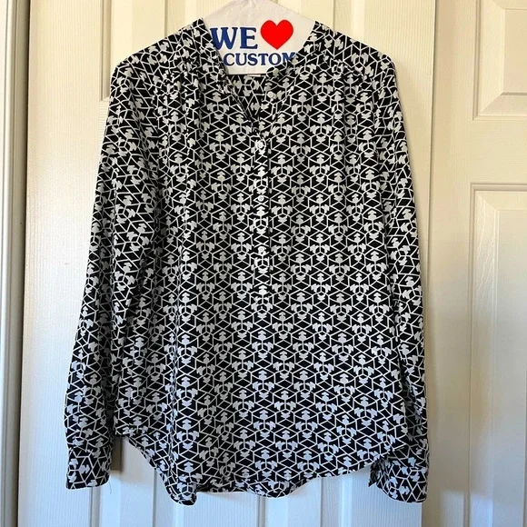 J. Crew size XS black and white sheer 5 button popover blouse