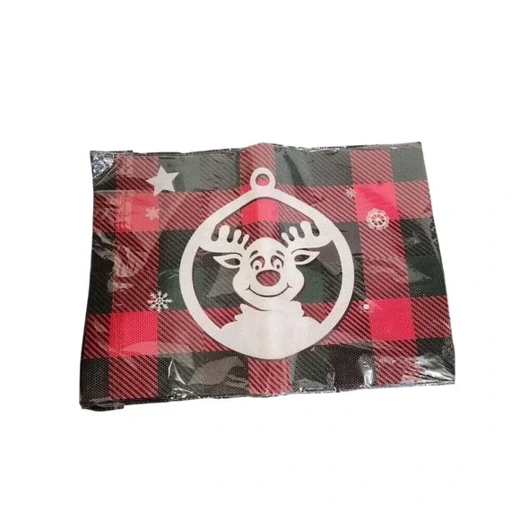 Christmas Buffalo Plaid Placemats Set of 4 Red Green Reindeer Gingerbread Tree