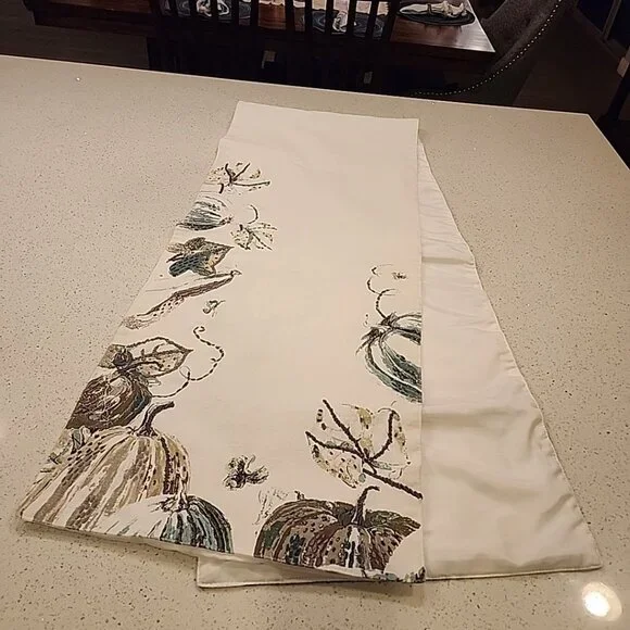 envogue table runner cotton Made In India Blue Gray Pumpkins 16x80
