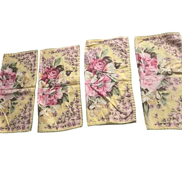 Ralph Lauren Sophie Brooke Yellow Floral Napkins Set of 4 Pink Roses Vintage