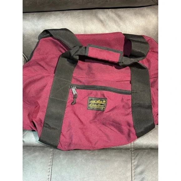 Vintage Eddie Bauer Maroon Burgundy Nylon Duffel Bag Outdoor Gear Made In USA