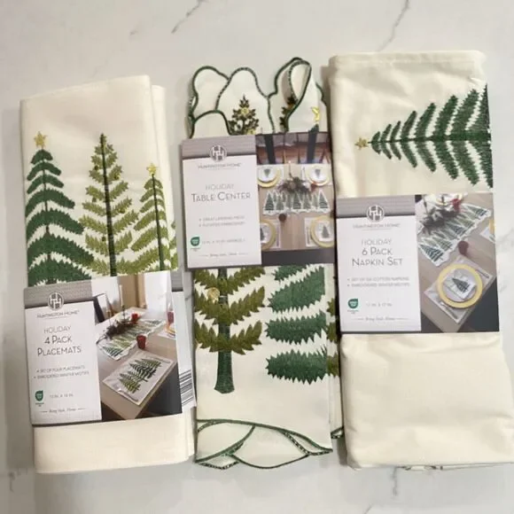 Aldi Christmas Tree Table Runner Napkins Placemats Huntington Home Holiday NWT