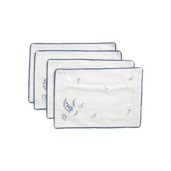 Rachel Zoe placemats Set of 4 Embroidered Dove‎ Peace 13 x 19 silver sparkle