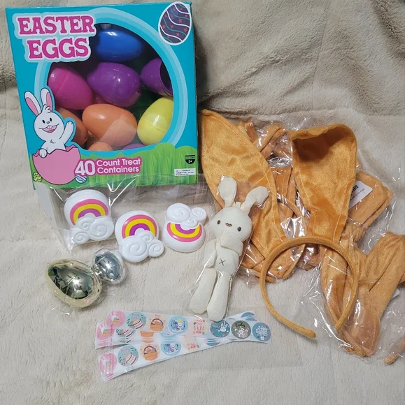 EASTER EGG HUNT Party Set, 5 Rabbit Ear Headband 40 large eggs prize eggs NEW