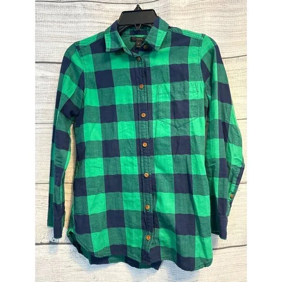 J. Crew Green & Navy Plaid Button-Down Shirt Size 0P