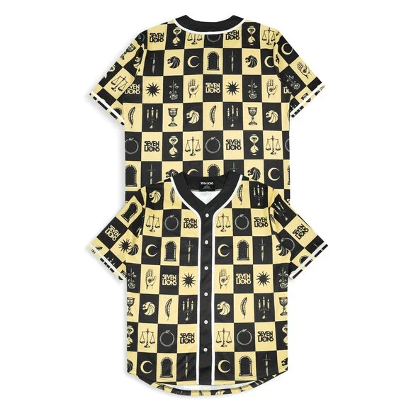 SEVEN LIONS - CHECKERED EDM Rave Baseball Jersey size L Large