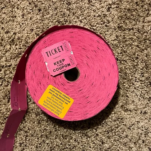 Pink Raffle Ticket Roll for Parties (Approximately 2000 remaining on roll)