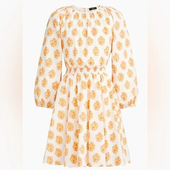 NWOT-J Crew Smock Waist Mini Dress in Gathered Floral Print.