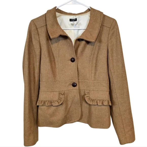 J. Crew Wool Blend Old Money Academia Ruffle Pocket Blazor
