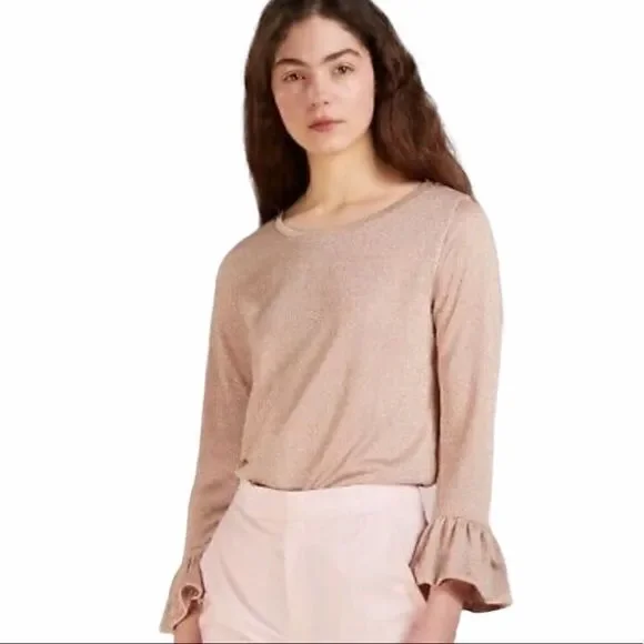 J. Crew Rose Metallic Knit Bell Sleeve Sweater