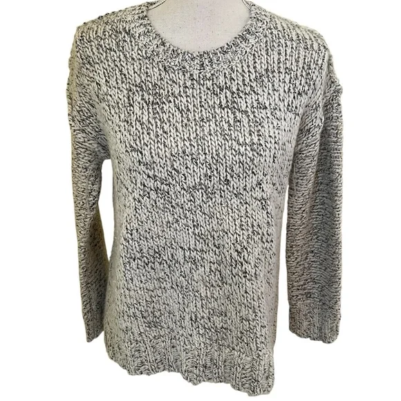 J. Crew Grey/White Marled Cotton/Wool/Alpaca Scoop Neck Sweater XS