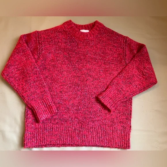 J.Crew Red Marled Alpaca Wool Blend Crewneck Sweater XS Curved Hem